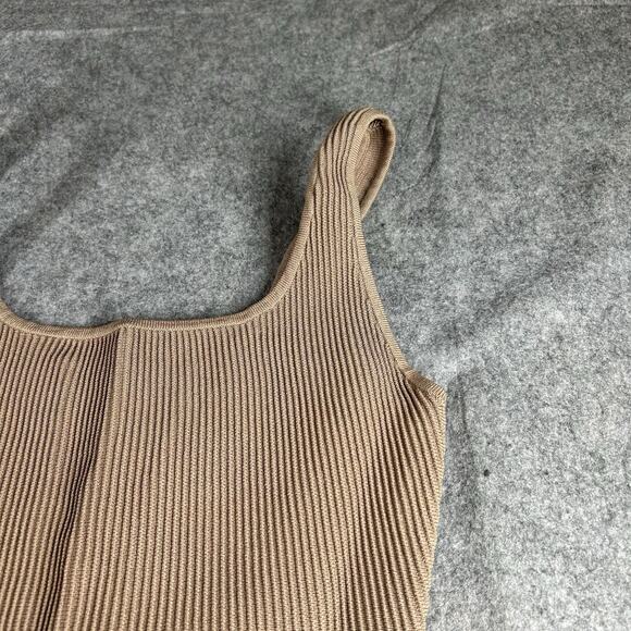 Aritzia Babaton Sculpt Ribbed Crop Tank Top Women's Small Tan Brown Scoop Neck - Picture 2 of 8